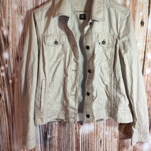 Eddie Bauer Cotton Linen Cream Button Up  4 Pockets Collar Jacket Woman’s Med